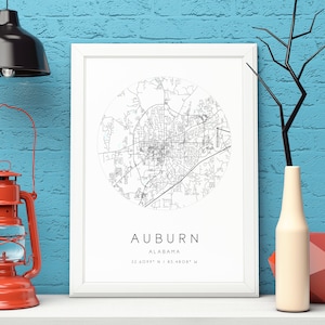 Auburn Kaart Print, Alabama, City Map Art, DIGITALE DOWNLOAD