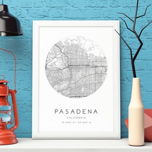 Pasadena Carte Imprimer,Californie,City Map Art, TÉLÉCHARGEMENT NUMÉRIQUE