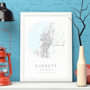 Everett Karte Druck,Washington,Stadt Karte Kunst,DIGITAL DOWNLOAD