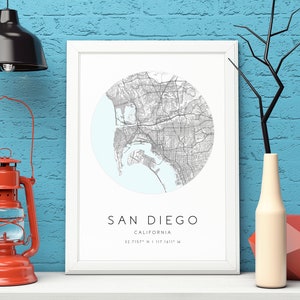 サンディエゴの地図プリント、カリフォルニア、都市地図アート、デジタルダウンロード