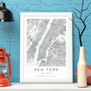 Impresión de mapas de Nueva York, Manhattan, Arte del mapa de la ciudad, DESCARGA DIGITAL