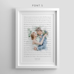 Arte de pared de letras de canciones DIGITAL, regalo de letras de primer baile, regalo de aniversario, regalo de foto de boda, impresión de decoración de pared de letras, regalo de compromiso para ella