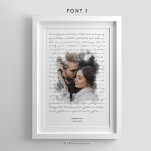 Arte de pared con letras de canciones digitales, regalo de letras de primer baile, regalo de aniversario, regalo de foto de boda, impresión de decoración de pared con letras, regalo de compromiso para ella