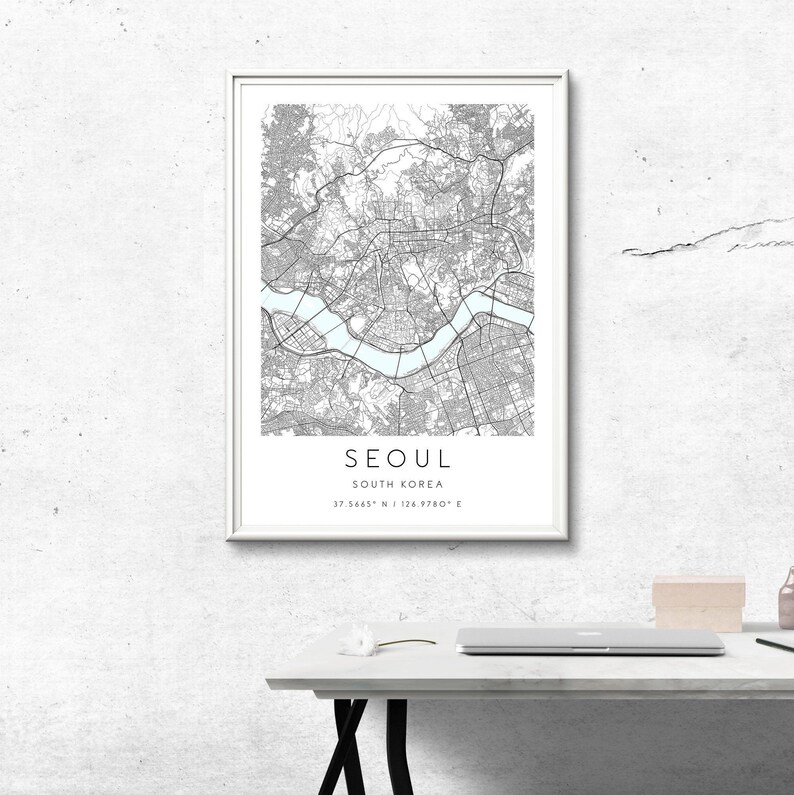 South Korea,City Map Art,DIGITAL DOWNLOAD Seoul Map Print
