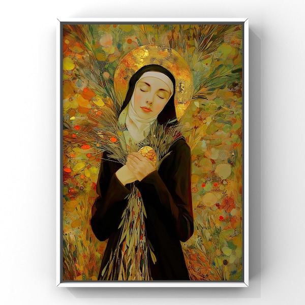 Saint Teresa of Ávila | Modern Catholic Abstract Print | Sacred Feminine | Gold Halo Fine Art | Spiritual Contemplative Decor