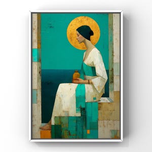 Mary Magdalene Art Print | Symbolic Catholic Wall Art | Modern Sacred Portrait | Oil Jar | Gold Halo | Fine Art Spiritual Decor