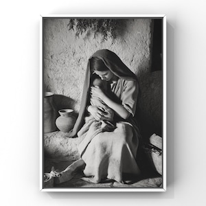 Mary Reimagined with the Infant Christ | Fine Black and White Inspired Photography | Catholic Wall Art | Holy Family Print, Digital Download