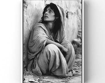 Heilige Maria Magdalena opnieuw uitgevonden | Patroonheilige van bekering | Fijne zwart-witgeïnspireerde fotografie | Katholieke muurkunst downloaden
