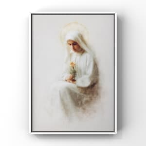 Patron Saint of Flowers – Saint Thérèse of Lisieux Minimalist Catholic Art Print | The Little Flower Wall Decor