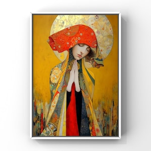 Mary Magdalene Art Print | Symbolic Catholic Wall Art | Modern Sacred Portrait | Oil Jar | Gold Halo | Fine Art Spiritual Decor