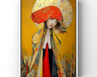 Mary Magdalene Art Print | Symbolic Catholic Wall Art | Modern Sacred Portrait | Oil Jar | Gold Halo | Fine Art Spiritual Decor