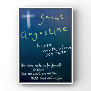 Saint Augustine Quote Art Print – Catholic Wall Art, &quot;Our Hearts Are Restless&quot; – Modern Hand-Painted Christian Poster, Digital Download