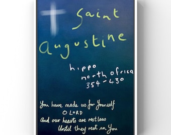 Saint Augustine Quote Art Print – Catholic Wall Art, "Our Hearts Are Restless" – Modern Hand-Painted Christian Poster, Digital Download