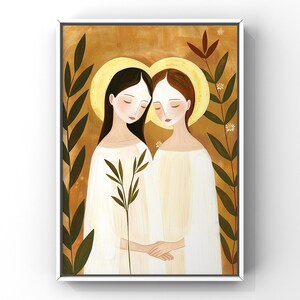 Heiligen Felicity und Perpetua | Minimalistischer katholischer Druck | Gold Halo Moderne Heilige Kunst | Sacred Schwesternschaft | Christliche Wanddekoration