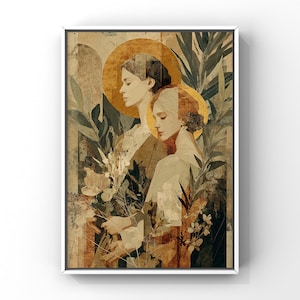Heiligen Felicity und Perpetua | Katholische Kunstdruck | Botanischer Gold Halo Märtyrer Porträt | Sacred Schwesternschaft | Christliche Wanddekoration