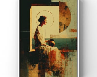 Mary Magdalene Art Print | Symbolic Catholic Wall Art | Modern Sacred Portrait | Oil Jar | Gold Halo | Fine Art Spiritual Decor