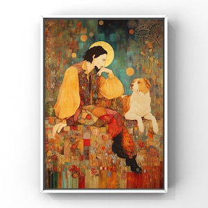Saint Rocco Art Print | Patron Saint of Dogs & Healing | Modern Catholic Wall Art | Saint Roch with Dog | Sacred Companion Decor