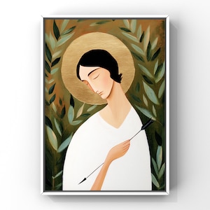 Saint Sebastian | Patron of Athletes & Strength | Minimalist Catholic Saint Art Print | Gold Halo Modern Wall Art | Spiritual Decor