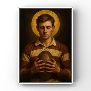 Saint patron du rugby - Impression d'art de rugby de Saint-Sébastien | Cadeau sportif catholique pour les joueurs de rugby et les entraîneurs | Décoration murale sacrée pour fans