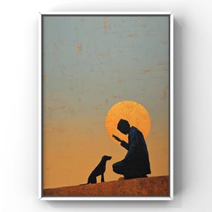 Saint Rocco Minimalist Art Print | Patron Saint of Dogs & Healing | Modern Catholic Wall Art | Saint Roch with Dog | Sacred Companion Decor
