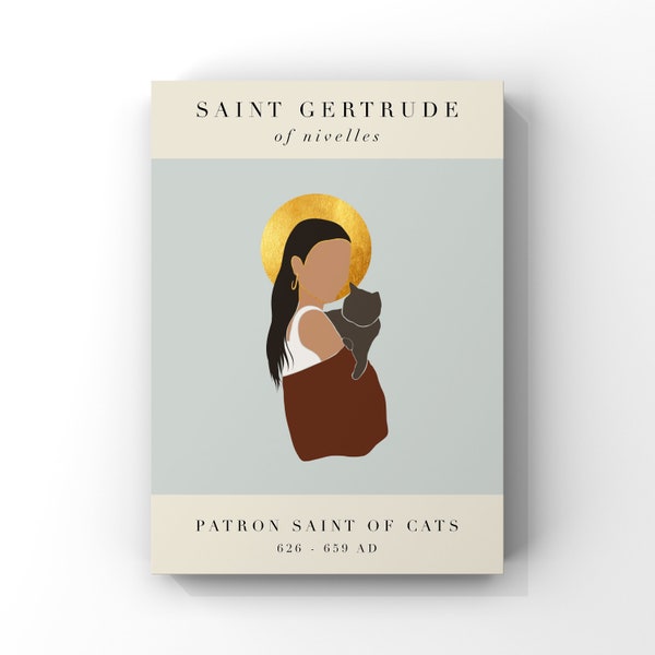 Sint-Gertrudis van Nijvel - Patroonheilige van katten - Kunst aan de muur - Patroonheilige Print - Katholiek Decor - Downloadbare Heilige - Printables