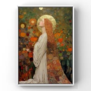 Mary Magdalene Art Print | Symbolic Catholic Wall Art | Modern Sacred Portrait | veil | Gold Halo | Fine Art Spiritual Decor