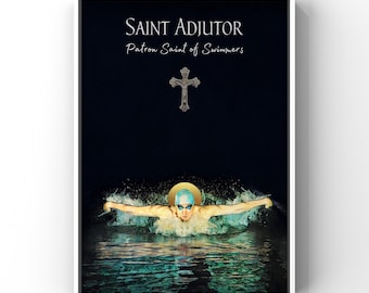 Swimming - Saint Adjutor - Patron Saint of Swimmers - Catholic Print - Gift for Swimmers - Digital Download