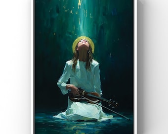 Heilige Cecilia Gebet Kunstdruck | Schutzpatron der Musik | Sacred Violin Licht | Katholische Wanddekoration | Moderne religiöse feine Kunst