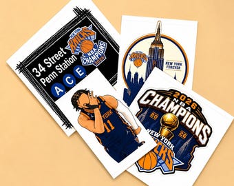 New York Knicks Permanent Decals 4-Pack | UV DTF Transfers | Waterproof Basketball Stickers for Tumblers, Laptops & Water Bottles