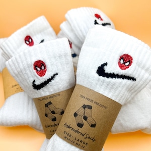 Custom Dri-Fit Nike Socks – Embroidered Spiderman Design – Everyday Cushioned Athletic Socks – Personalized Gift for Men, Women & Youth
