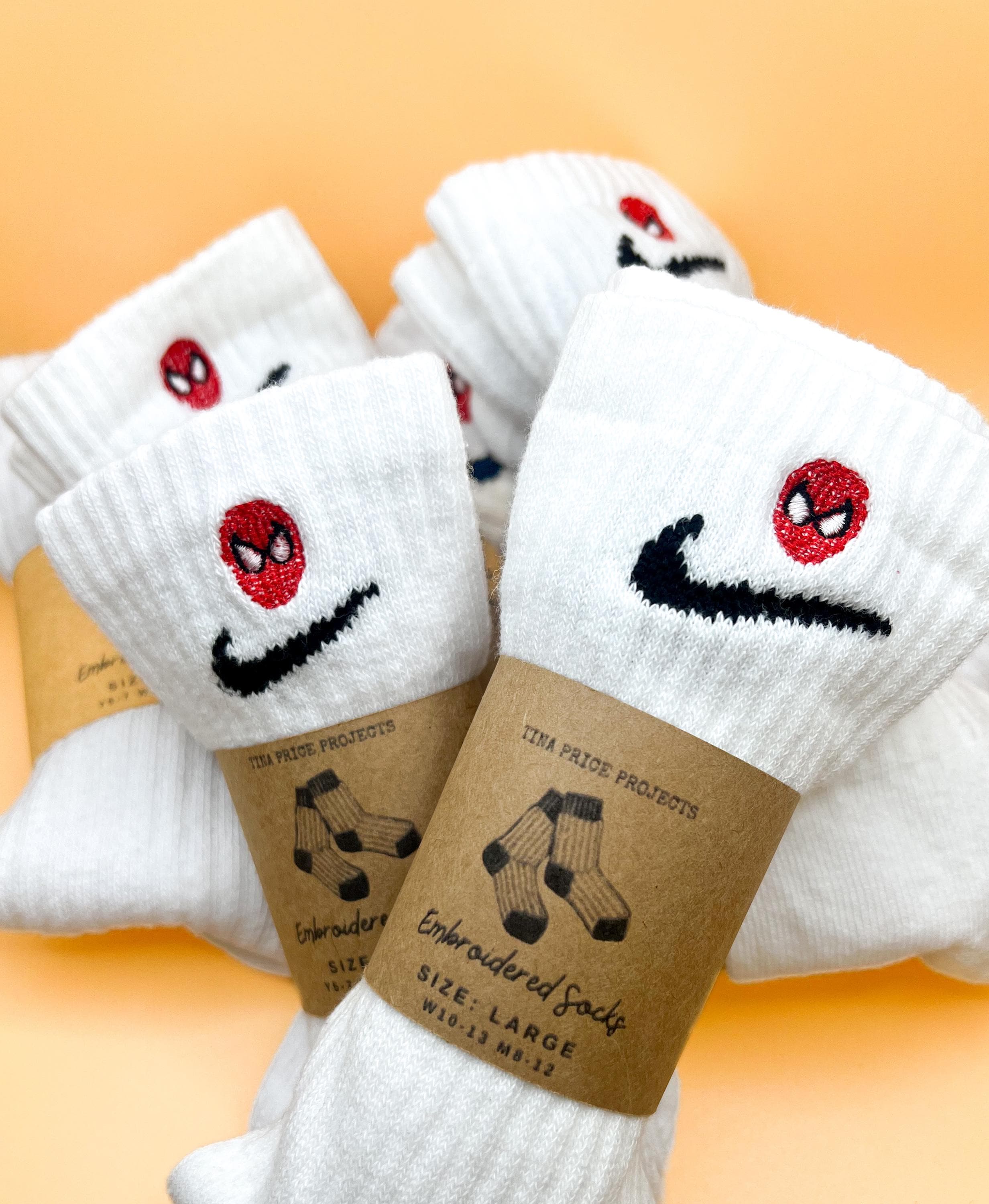 Custom Everyday Cushioned Crew Socks | Embroidered Spiderman | Custom Socks