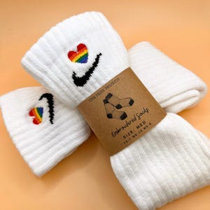 Custom Dri-Fit Pride Flag Heart Nike Socks –Embroidered Everyday Cushioned Athletic Socks –Personalized Rainbow Socks for LGBTQ+ Pride Gifts