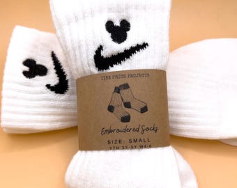 Custom Everyday Cushioned Crew Socks | Embroidered Mickey | Custom Disney Socks