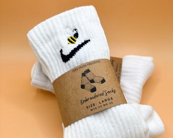 Calzini Nike Dri-Fit personalizzati – Design ape ricamato – Calzini sportivi ammortizzati per tutti i giorni – Regalo personalizzato per uomini, donne e ragazzi