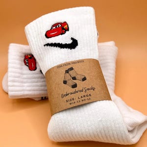 Custom Dri-Fit Nike Socks – Embroidered Lightning McQueen Design – Everyday Cushioned Athletic Socks – Personalized Gift for Women, Girls &