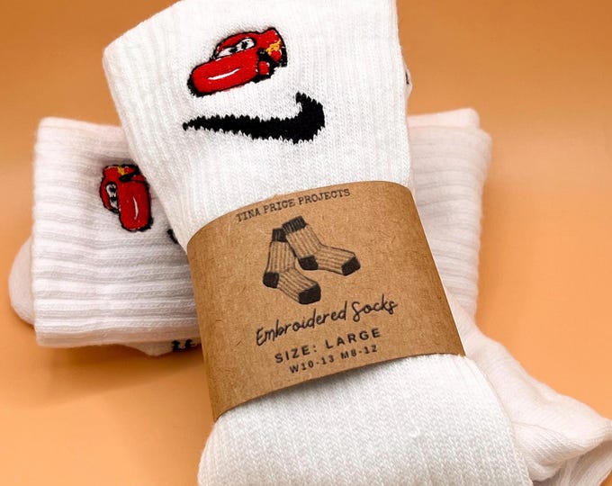 Custom Dri-Fit Nike Socks – Embroidered Lightning McQueen Design – Everyday Cushioned Athletic Socks – Personalized Gift for Women, Girls &
