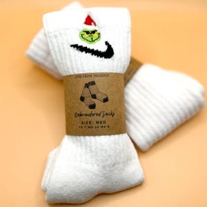 Custom Dri-Fit Nike Socks – Embroidered Grinch Design –Everyday Cushioned Athletic Socks – Personalized Christmas Gift for Men, Women & Kids