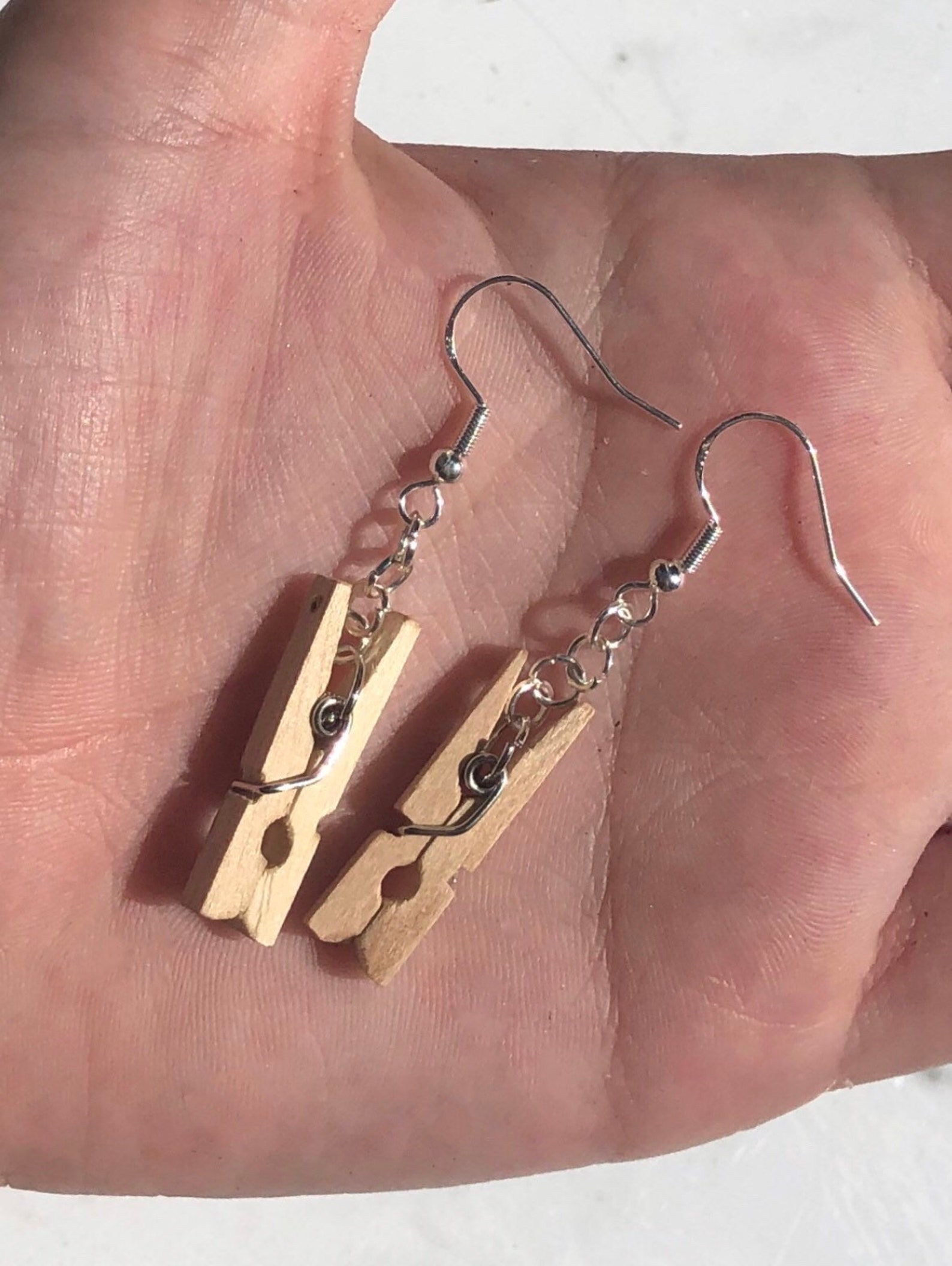 Mini Wooden Clothespin Dangle Earrings Etsy