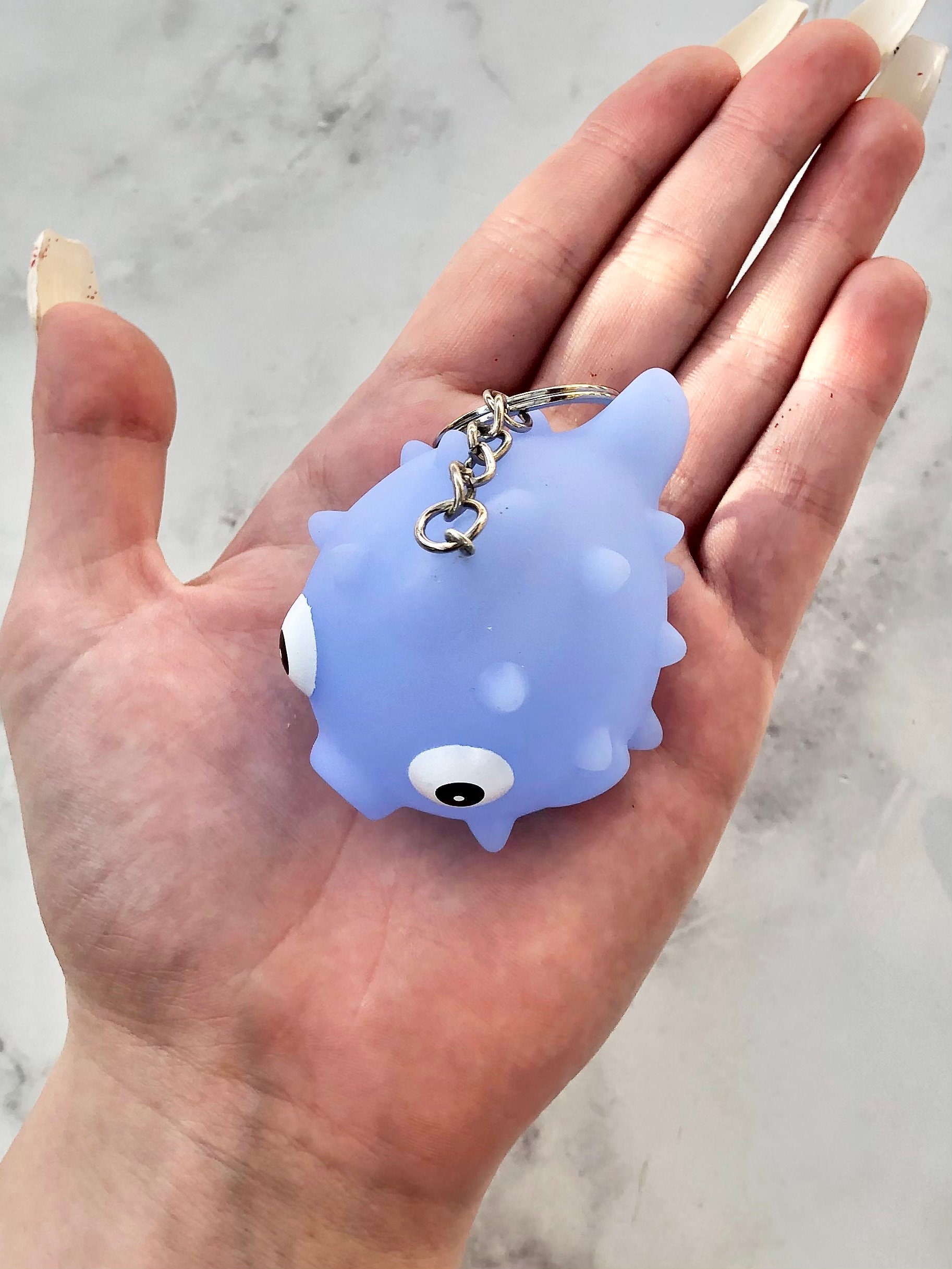 Blue Rubber Puffer Fish Keychain Etsy