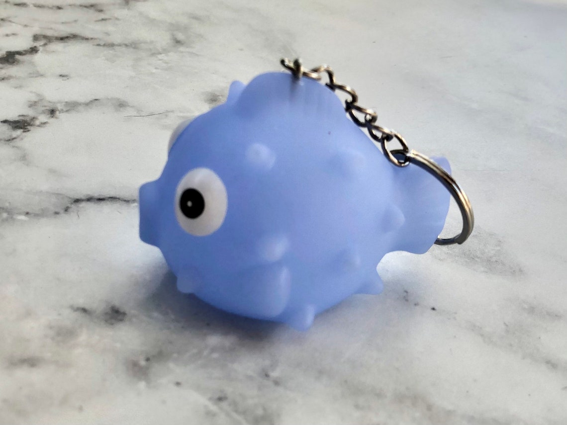Blue Rubber Puffer Fish Keychain Etsy