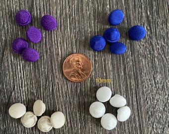 Silk 100% fabric covered buttons 1cm, 10mm, 3/8" /purple/navy cobalt blue lapis/beige light Ivory/white Luxurious bridal/made in USA