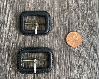Rectangular Black Genuine Leather Buckle with Prong/25mm,30mm,/ Leather Buckle with Stitching/Leather Buckle with silver Pin