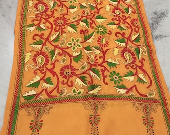 Bengal Handcraft kantha stitch stole dupatta on dyed yellow semi tassaur fabric