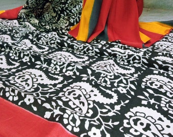 Pure silk Block printed half and half saree with Running blouse piece