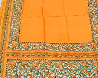 Pure Bangalore silk Kantha stitch saree with Kantha work blouse piece.