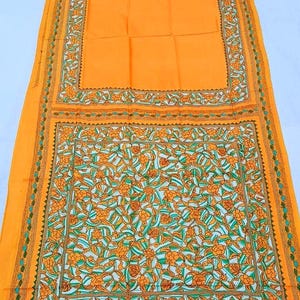Pure Bangalore silk Kantha stitch saree with Kantha work blouse piece.