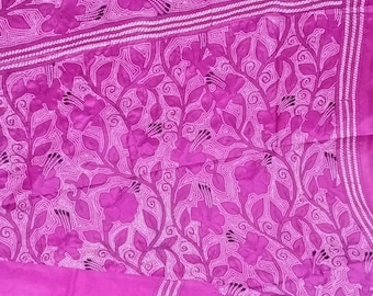 Handcrafted Kanthastitch embroidery on Art silk Mauve colour saree.