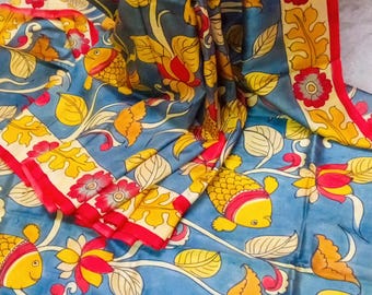 Pure Katan bishnupur silk saree have  acid painting work comes with contrast Red BP.