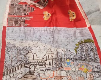 Pure silk hand batik Red kolkata nostalgia Saree with running coffee brown blouse piece..