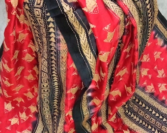 Kanthastitch Dupatta Handcrafted Kantha Stole Scarf allover embroidery work on Tassaur Silk Fabric